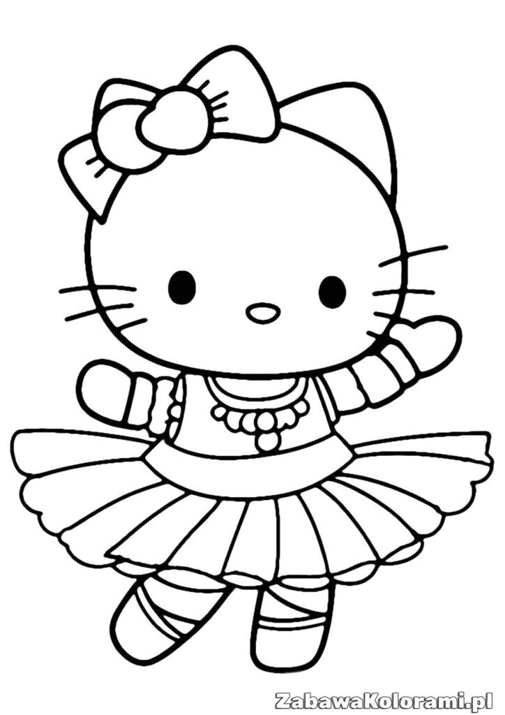 Kolorowanka Baletnica Hello Kitty – Hello Kitty w tutu baletowym do pokolorowania