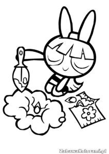 Kolorowanka Bójka w Piaskownicy – postać zająca z bombą i kwiatem do pokolorowania
