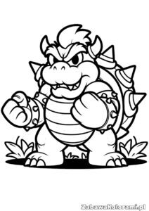 Kolorowanka Bowser z Mario – postać Bowsera w groźnej pozie do pokolorowania