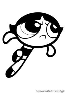 Kolorowanka Brawurka dziewczynka z pędzelkiem. Dziewczynka z dużymi ekspresywnymi oczami, smutną miną, krótkimi ciemnymi włosami, trzymająca pędzelek. Dziewczynka w pasiastym koszulce.