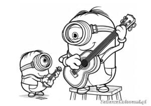 Kolorowanka Minionki - dwa Minionki grające na gitarach elektrycznych i ukulele