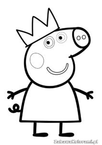Kolorowanka świnka Peppa – świnka Peppa w koronie i sukience do pokolorowania
