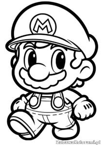 Kolorowanka Mały Mario – młoda wersja Mario do pokolorowania