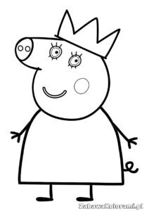 Kolorowanka Mama Świnia – postać Mamy Świnki z serialu Peppa Pig z sukienką i koroną na głowie do pokolorowania