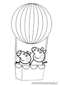Kolorowanka Peppa i George w balonie – rodzeństwo w podniebnej podróży do pokolorowania