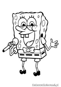 Kolorowanka śpiewający SpongeBob - SpongeBob z mikrofonem w ręku