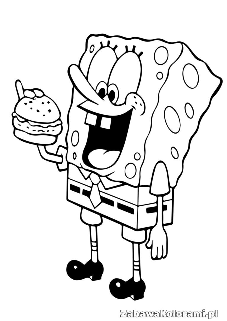 Kolorowanka SpongeBob z krabo burgerem - SpongeBob z Kraboburgerem
