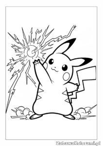 Kolorowanka Walczący Pikachu – Pikachu w walczącej pozie z piorunami