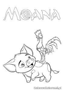 Kolorowanka Vaiana - świnka Pua i kurczak HeiHei