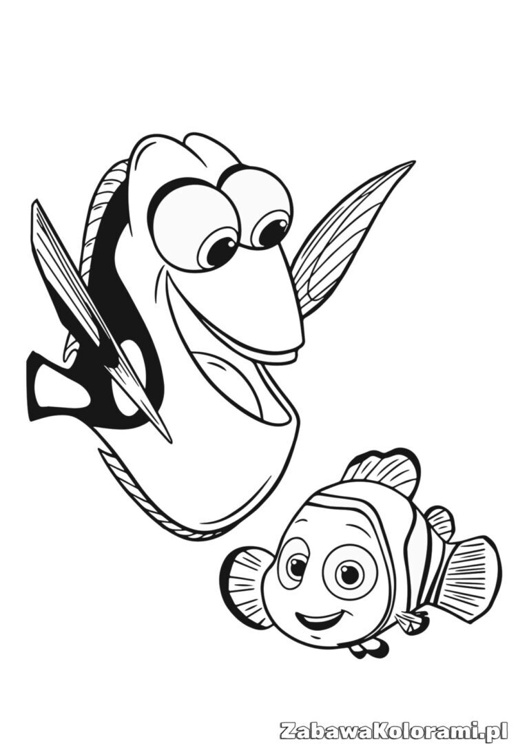 Kolorowanka Dora i Nemo - uśmiechnięte ryby