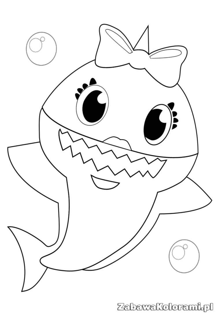 Dziewczynka rekin – Baby Shark Malowanka Rekin z kokardą do kolorowania