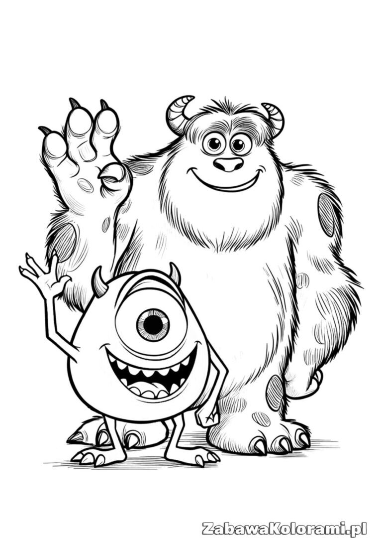 James P. Sullivan z futrem i rogami oraz Mike Wazowski z jednym okiem i szerokim uśmiechem