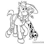Jessie z Toy Story galopująca na mustangu - ilustracja do kolorowania