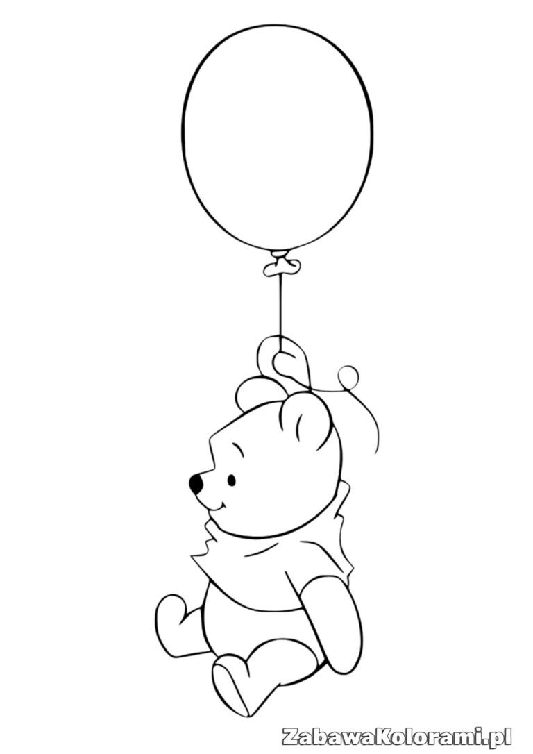 Kubuś Puchatek delikatnie trzymający balon