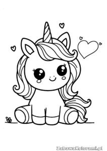 Kolorowanka jednorożec z sercami - szablon do kolorowania z detalicznym jednorożcem i sercami