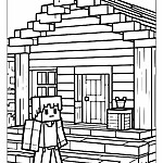 Kolorowanka Minecraft Steve z domem i narzędziami