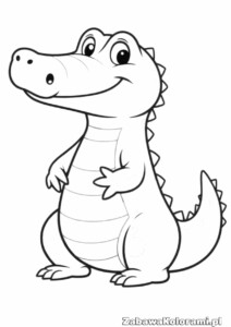 Kolorowanka krokodyl z uśmiechem, z dużymi oczami i spiczastym grzbietem