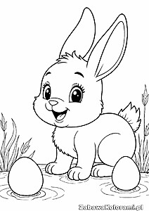 Kolorowanka króliczek z jajkami wielkanocnymi, trawa