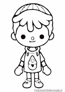 Kolorowanka Leon TLW z Toca Boca, postać w czapce, szczęśliwy chłopiec z fryzurą na igiełki, koszula z wzorem