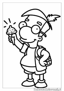 Milhouse - Kolorowanka Simpsonowie, postać, serial, do kolorowania, chłopiec, kapelusz, kurtka, jedzenie