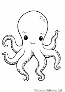 Kolorowanka ośmiornica – stworzenie morskie z wijącymi się mackami i wyraźnymi oczami