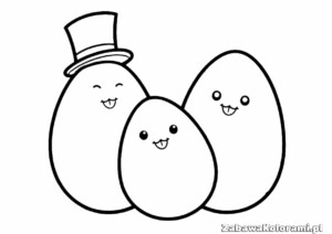 Kolorowanka pisanki z kapeluszem – jaja z twarzami i kapeluszem