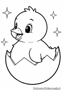 Kolorowanka pisklę w jajku z rozbitym jajkiem i gwiazdkami