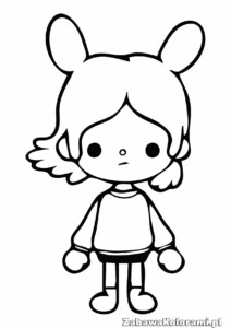 Kolorowanka Rita TLW - Toca Boca, postać z gry Toca Boca, do kolorowania, dziewczynka z krótkim włosem i dużymi uszami, w koszulce i spódnicy