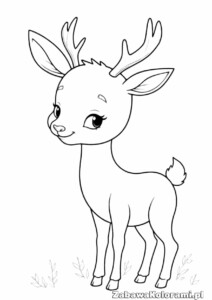 Sarna z wyrazistymi oczami i małymi porożkami, rośliny liściaste u dołu