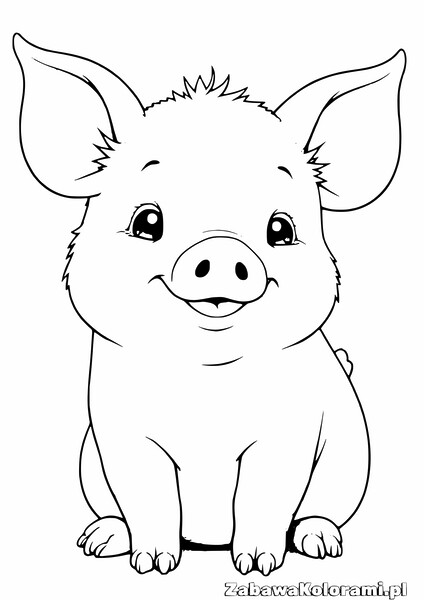 Kolorowanka świńka – zwierzę z dużymi uszami i ryjkiem