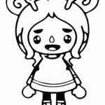 Kolorowanka Toca Boca,Dziewczynka w sukience, z pigtailami, łezka, sukienka, buty