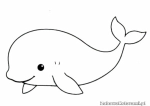 Kolorowanka wieloryb – ssak z uśmiechniętym pyszczkiem, ogonem i płetwami