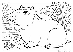 Kapibara z kwiatami lotosu