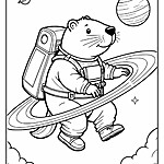 Kapibara w kosmosie kolorowanka z planetami i chmurami