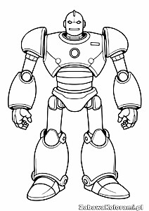 Kolorowanka Stalowego Giganta – uproszczony rysunek robota z mechaniczna detaliami i przyciskami na ciele