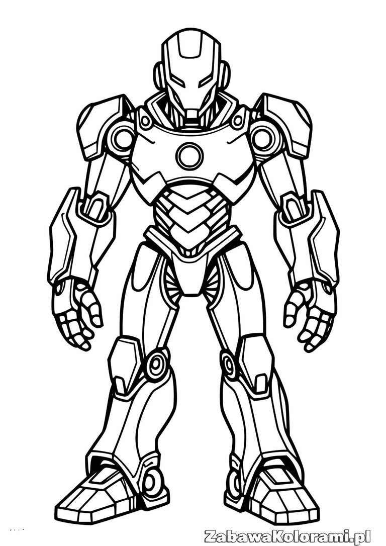 Kolorowanka Iron Man – superbohater w zbroi z detalami mechanicznych elementów
