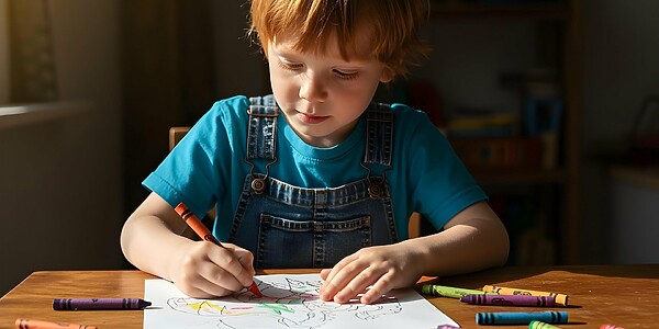Kolorowanka z chłopcem z kredkami, kolorowanka z kredkami, kolorowanka z papierem