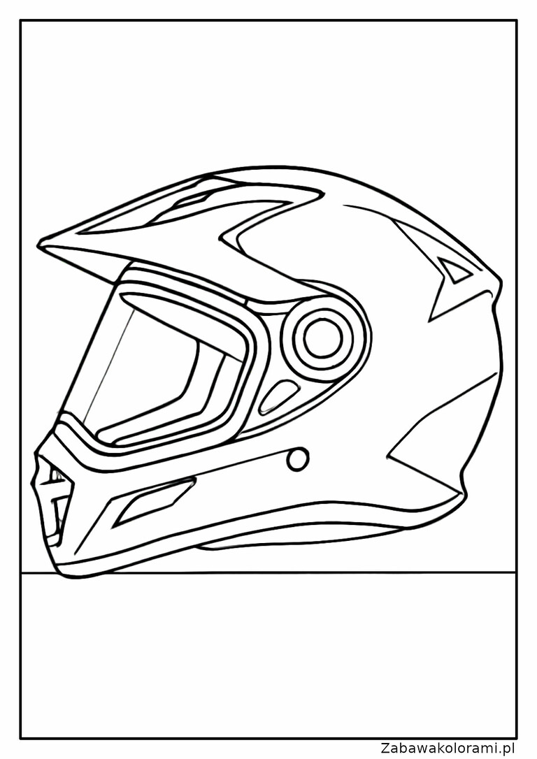 Kolorowanka kask motocyklowy z wizjerem, otworami wentylacyjnymi i rzemieniem podbródkowym