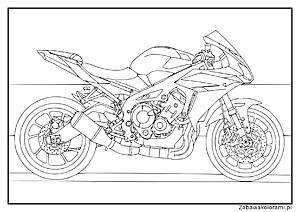 Motocykl sportowy z detalami mechanicznymi, takimi jak rama, silnik, koła, kierownica i inne części mechaniczne.
