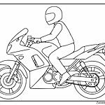 Kolorowanka przedstawiająca osobę na motocyklu z hełmem w pozycji wyścigowej