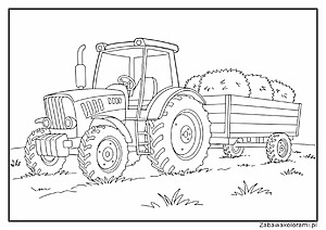 Kolorowanka traktor z przyczepą pełną siana