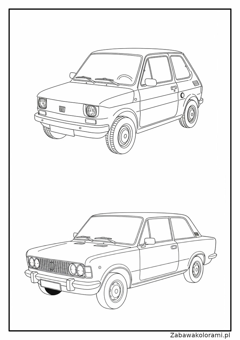 Rysunek samochodu Fiat 126p i samochodu Fiat 125p