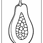 Kolorowanka papaja z nasionami, pokrojona na pół, z łodygą