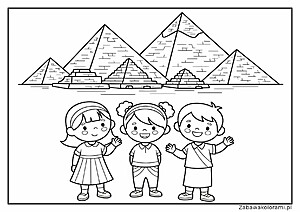 Kolorowanka z dziećmi i piramidami