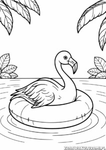 Kolorowanka flaminga siedzącego na wannie wśród liści