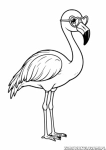 Kolorowanka przedstawiająca flaminga w okularach