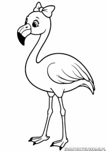 Kolorowanka przedstawiająca flaminga z kokardką