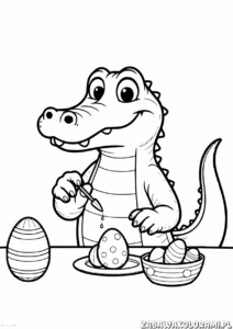 Krokodyl z pędzlem malujący jajka