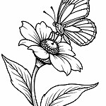 Motyl na kwiatku z liśćmi