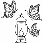 Kolorowanka z motylami i lampą naftową